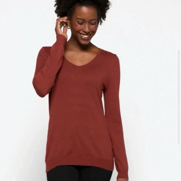 NWOT Love Ellie Burnt Orange Criss Cross Strappy Back V Neck Sweater Size M - Picture 3 of 11